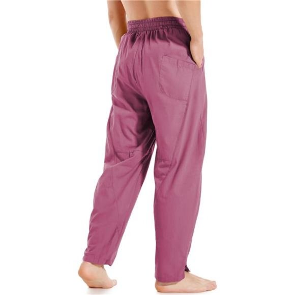 Men's Cotton Linen Pants Elastic Drawstring Waist Lightweight Summer Pants - Picture 4 of 5